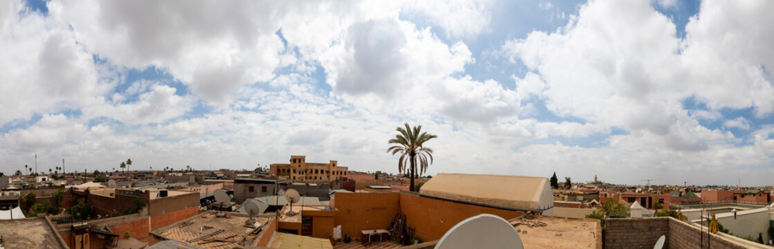 The view of a neighborhood from a rooftop