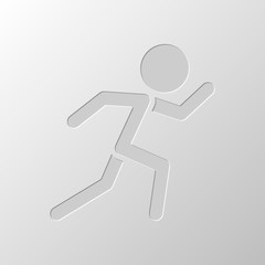 running man. simple icon. Paper design. Cutted symbol. Pitted st