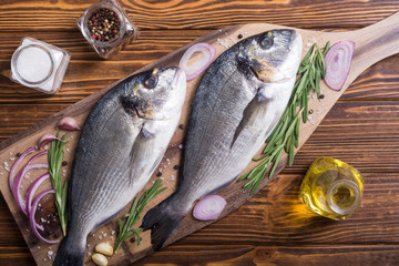 Raw dorado fish and ingridient for cooking