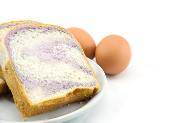 sliced bread, egg on white background
