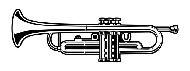 black and white illustration of trumpet - obrazy, fototapety, plakaty