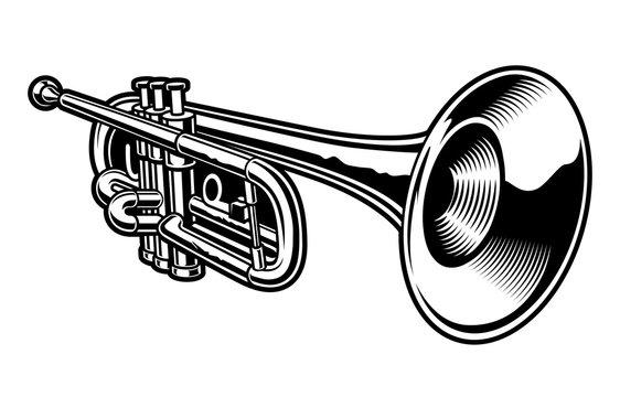 Vector illustration of black and white trumpet.