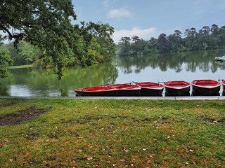 Boats in Franzensburg Castle Park. Laxenburg, Austria, September 2018.