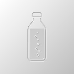 bottle of water with bubbles, simple icon. Paper design. Cutted