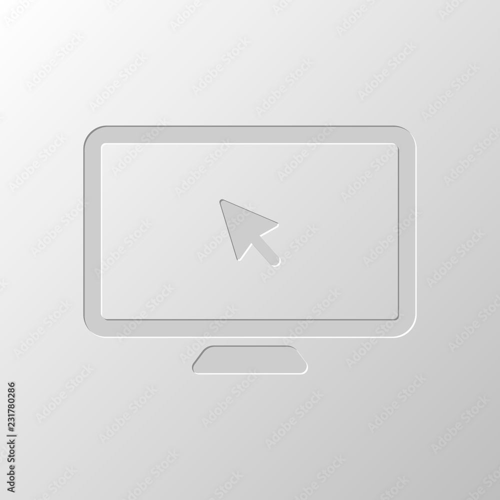 Poster desktop computer and mouse arrow. simple digital icon. paper des