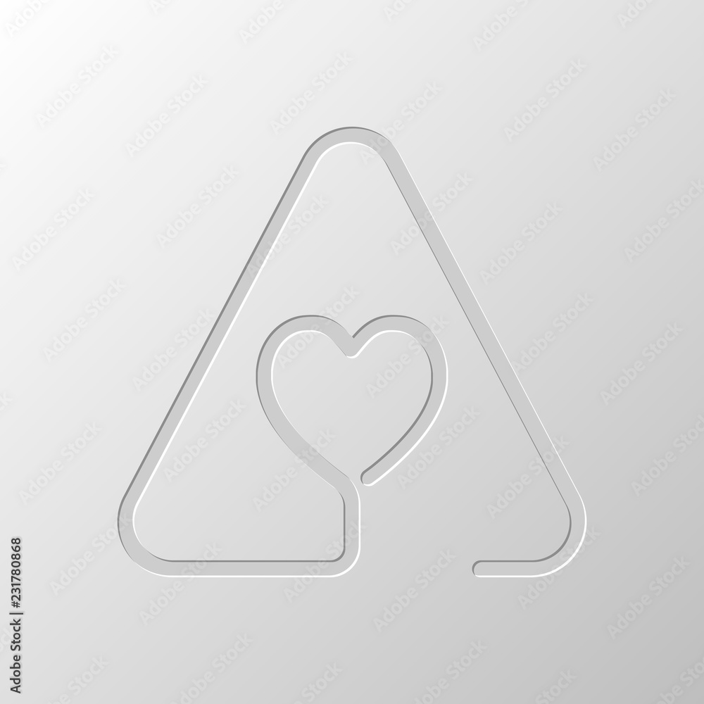 Aufkleber heart in warning triangle. linear icon with thin outline. one li