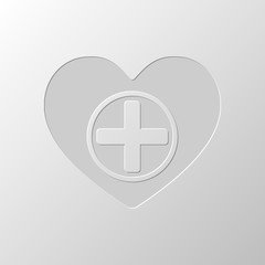 Obraz premium Heart and medical cross. Simple icon. Paper design. Cutted symbo