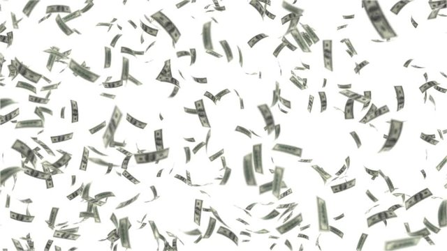 One hundred dollar bills money flow on white background 