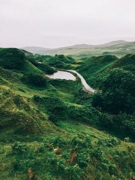 Fairy Glen - Green Hilly Landscape on Rainy Summer Day (Isle of Skye)