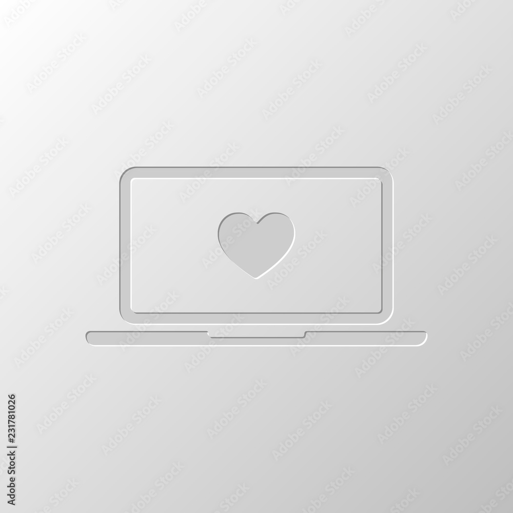 Poster laptop or notebook computer with heart on screen. simple icon. p
