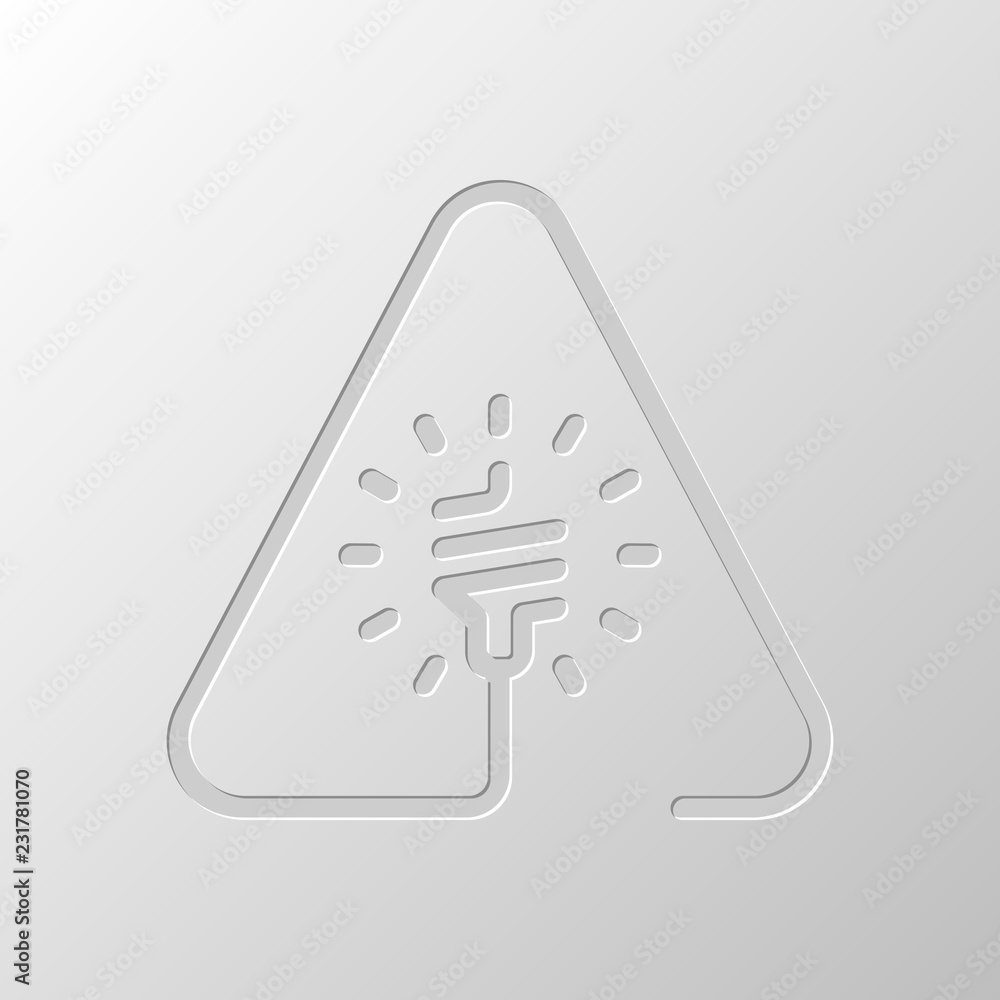 Poster led lamp in warning triangle. linear icon with thin outline. one
