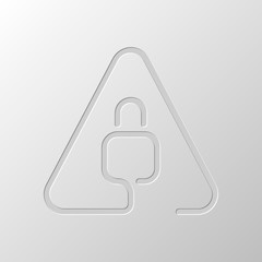 Lock in warning triangle. Linear icon with thin outline. One lin
