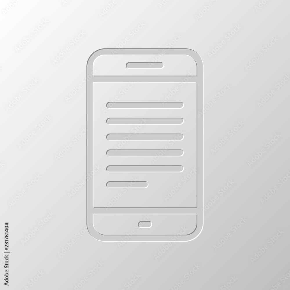 Poster mobile phone with text on screen. simple linear icon with thin o