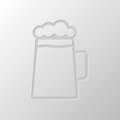 Beer glass cup. Simple linear icon with thin outline. Paper desi