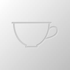 Simple cup of coffee or tea. Linear icon, thin outline. Paper de