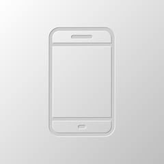 Simple mobile phone icon. Linear symbol, thin outline. Paper des