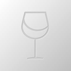 Wine glass. Linear, thin outline. Paper design. Cutted symbol. P