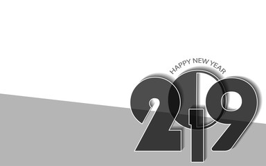New Year 2019 concept in grey and white style. Use for posters, covers, placards, flyers and banner designs. Vector illustration