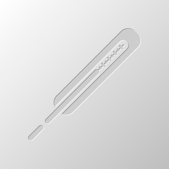 Medical thermometer for body. Paper design. Cutted symbol. Pitte