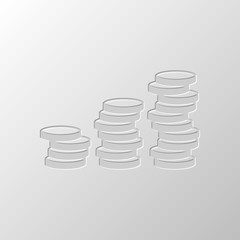 Coins stack, finance grow. Paper design. Cutted symbol. Pitted s