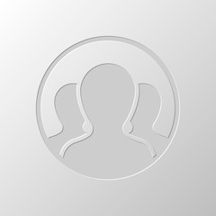 Team in circle, few person. Paper design. Cutted symbol. Pitted