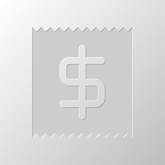 Obraz premium Receipt with dollar symbol. Paper design. Cutted symbol. Pitted