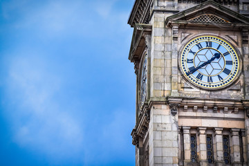 Closeup of big Old Clock similar to Big Ben Tower Clock