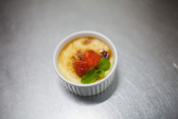 top view on ice-cream pan with creme brulee