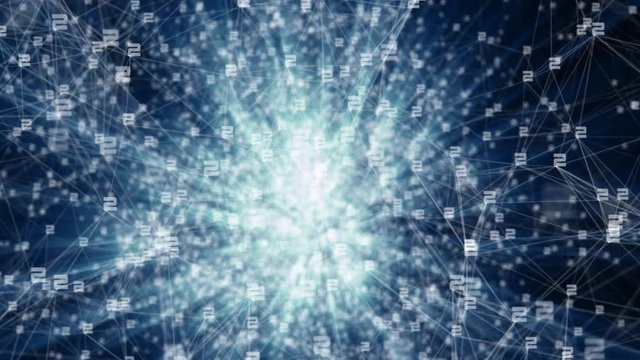 Digital network with numbers connecting up with each other in blockchain title opener