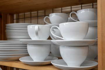 cups on wooden table