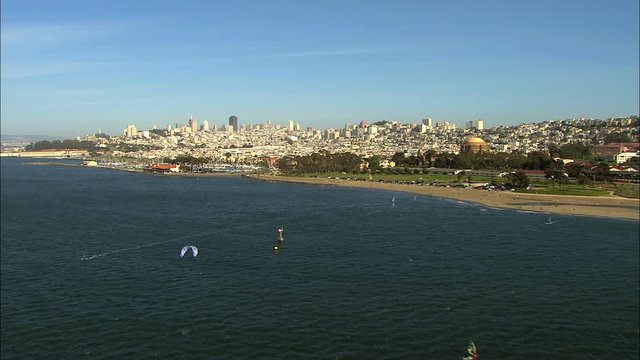 Aerial San Francisco Bay Kite surfing Kite surfer sport USA