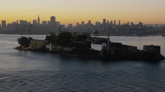 Aerial sunrise view The Rock Alcatraz Island San Francisco America
