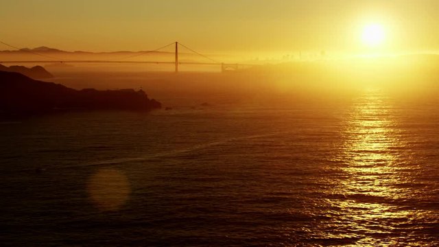 Aerial sunrise view San Francisco California Point Bonita Lighthouse