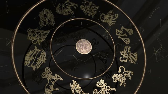 All Zodiac Signs Inside a Golden Wheel