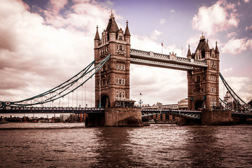 Fototapeta na wymiar London Tower Bridge with clouds, dramatic mood. 