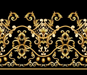 Border with golden baroque elements. Vector illustration.
