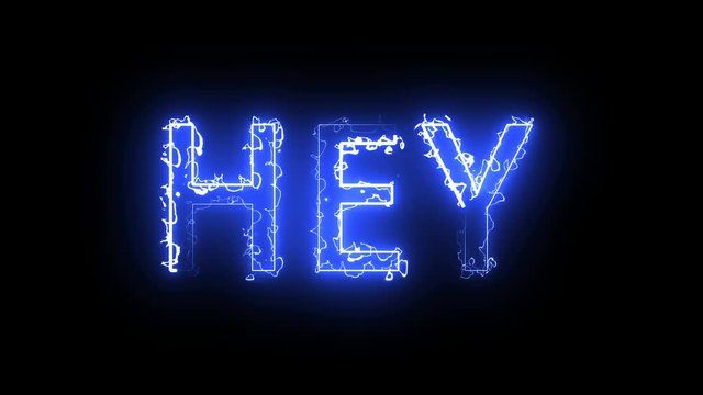 Burning letters of Hey text, 3d rendering background, computer generating for creative