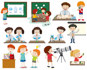 Set of children learning
