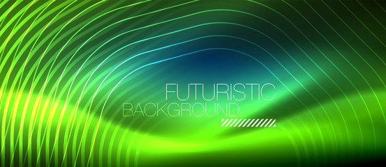 Neon glowing lines, magic energy space light concept, abstract background wallpaper design