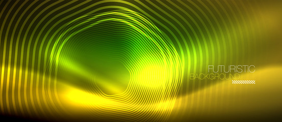 Neon glowing lines, magic energy space light concept, abstract background wallpaper design