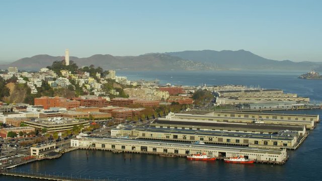 Aerial view San Francisco California USA Port Terminal boat Pier