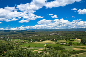 View of the countryside of the Luberon as seen from the medieval village of Menerbes in Provence, France