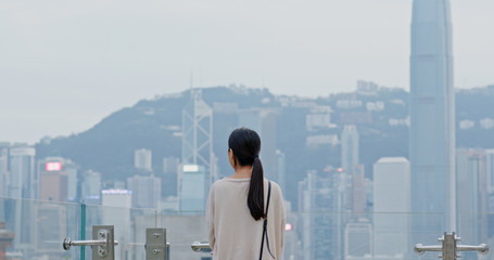 Travel woman enjoy the view in Hong Kong