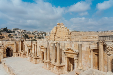 Fototapeta na wymiar South Theater, Ancient Roman city of Gerasa of Antiquity , modern Jerash, Jordan