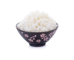 rice in bowl on white background