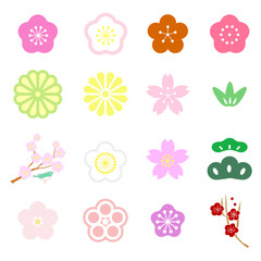 ベクター　梅　菊　正月　アイコン　セット
