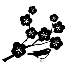 ベクター　梅　小鳥　正月　アイコン