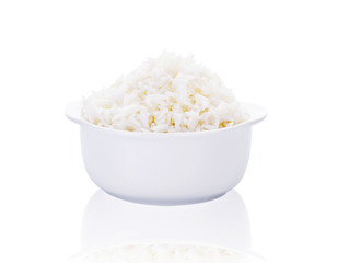 rice in bowl on white background