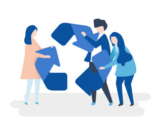 Character of people holding a recycle symbol illustration
