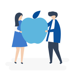 Character of a couple holding an apple illustration